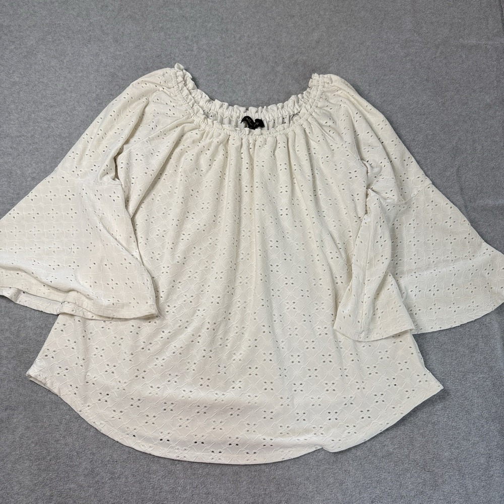 Melissa Paige Large White Eyelet Peasant Top Off Shoulder Bell Sleeve Boho